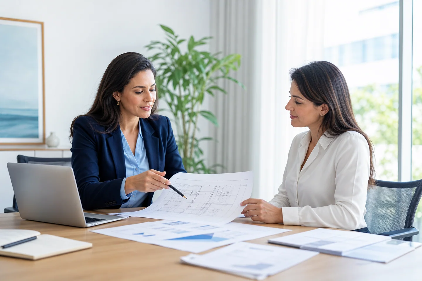 Consultora apresentando um projeto a uma cliente